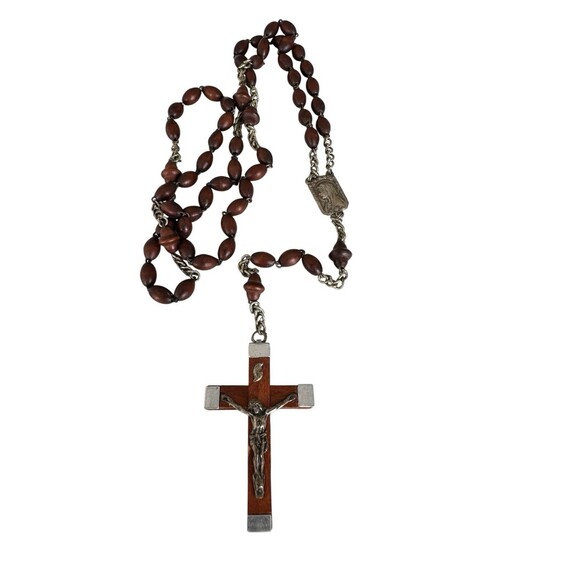 RARE French Lourdes Rosary Prayer Wood Beads Mary Jesus Crucifix Holy Vail - Picture 3 of 8